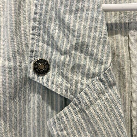 Forever 21 Jean Jacket Womens Size‎ Large Over Sized Coat Railroad Stripe Shirt - Picture 6 of 10